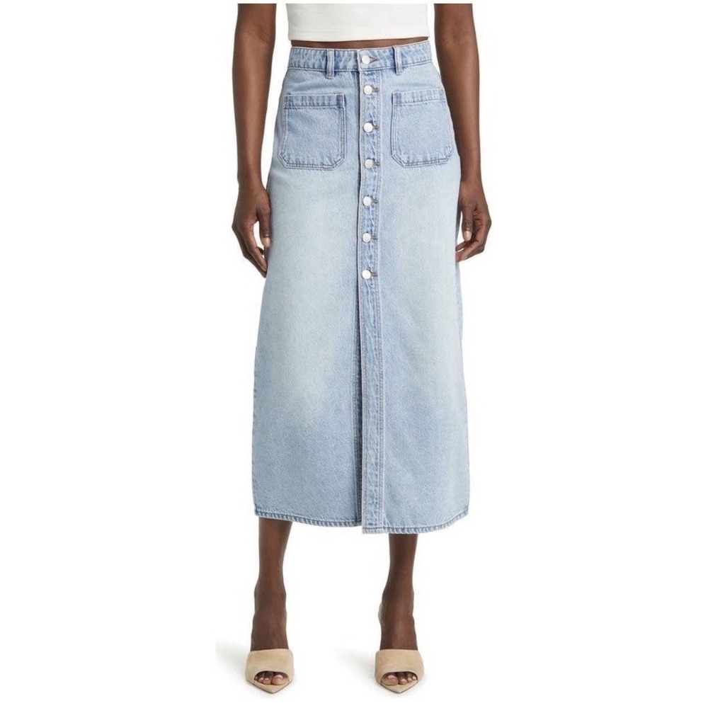 ROLLAS Sailor Denim Patch Pocket Midi Skirt Sz 27 Light Vintage Blue Cotton